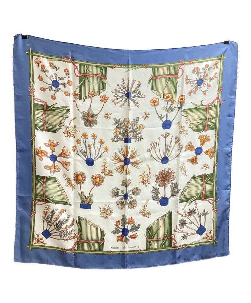 HERMES（エルメス）HERMES (エルメス) カレ90 / Herbier de Gavarnie / ガヴァルニー圏谷の押し花 ベージュ×ブルーの古着・服飾アイテム