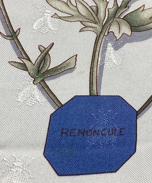 HERMES（エルメス）HERMES (エルメス) カレ90 / Herbier de Gavarnie / ガヴァルニー圏谷の押し花 ベージュ×ブルーの古着・服飾アイテム