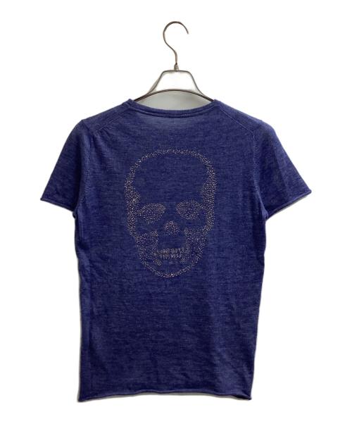 lucien pellat-finet（ルシアン・ペラフィネ）lucien pellat-finet (ルシアン・ペラフィネ) スカルスタッズ半袖ニット / Skull Studs short sleeve knit / カシミアシルク ブルー サイズ:Sの古着・服飾アイテム