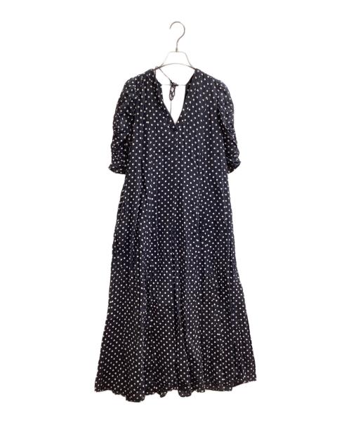 ne quittez pas（ヌキテパ）ne quittez pas (ヌキテパ) ドットプレーン Vネック ワンピース / Demi-Luxe BEAMS別注 / 010431ZB3BE ブラック サイズ:ONE SIZEの古着・服飾アイテム