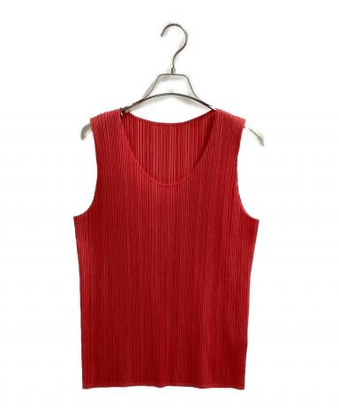 最終セールISSEY MIYAKE ノースリーブ トップス レッド Lサイズ 中古・古着通販】ISSEY MIYAKE (イッセイミヤケ) ノースリーブプリーツ