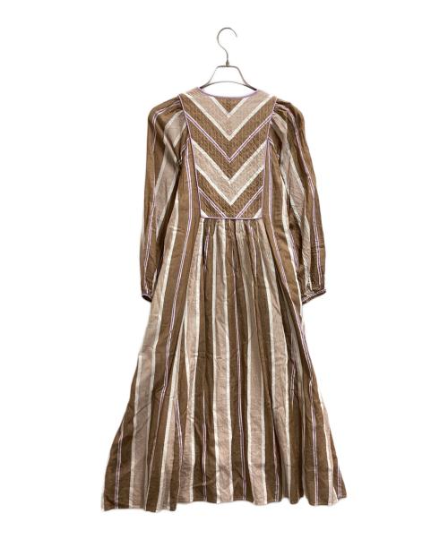 ne quittez pas（ヌキテパ）ne quittez pas (ヌキテパ) COTTON VOILE STRIPE DRESS / 010431GM4 ブラウン サイズ:Sの古着・服飾アイテム