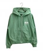stussyステューシー）の古着「Logo Zip Hoodie / ロゴジップフーディ」｜グリーン