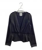 LANVIN en Bleuランバンオンブルー）の古着「ノーカラーペプラムジャケット / 3936208」｜ブラック