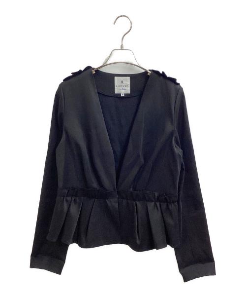 LANVIN en Bleu（ランバンオンブルー）LANVIN en Bleu (ランバンオンブルー) ノーカラーペプラムジャケット / 3936208 ブラック サイズ:38の古着・服飾アイテム