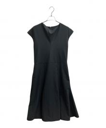 LANVIN en Bleu（ランバンオンブルー）の古着「アムンゼンドレープネックフレアワンピース / 3476305」｜ブラック