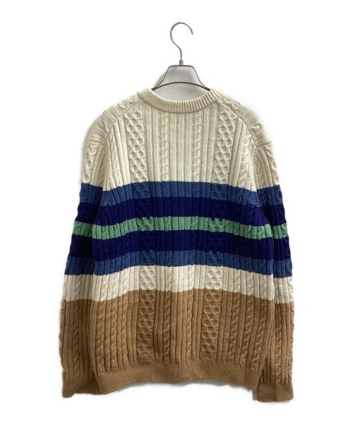 maison kitsune（メゾンキツネ）MAISON KITSUNE (メゾンキツネ) マルチカラーボーダーケーブルセーター　NM00804KH0001 ベージュ サイズ:Mの古着・服飾アイテム