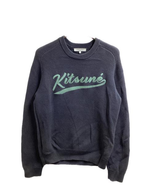 maison kitsune（メゾンキツネ）MAISON KITSUNE (メゾンキツネ) KITSUNE VARSITY EMBROIDERED MESH JUMPER / バーシティ 刺繍 ニット / 25SS グレー サイズ:Sの古着・服飾アイテム