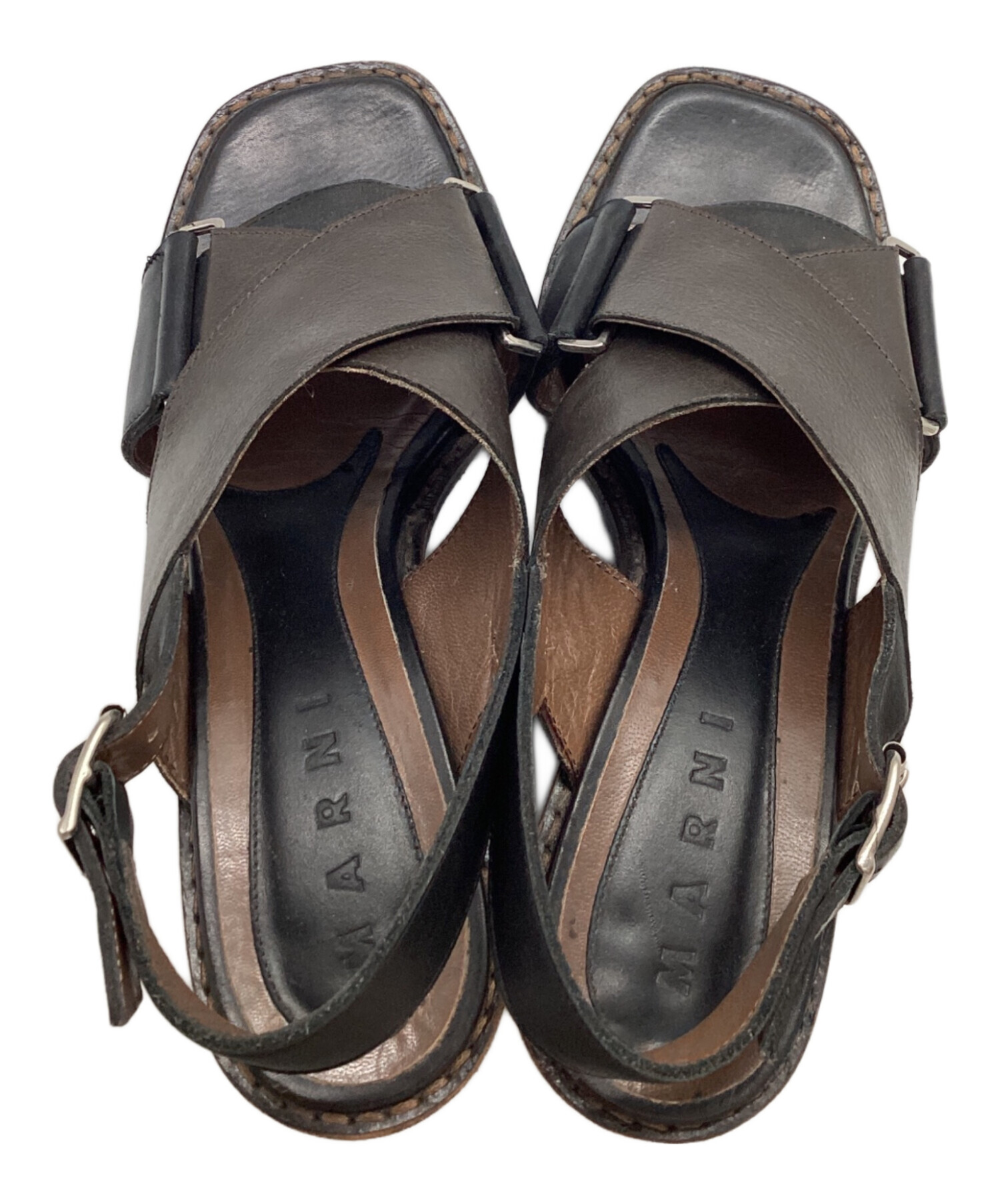 美品！Marni フスベット サンダル ダークグリーン クロスストラップ 37