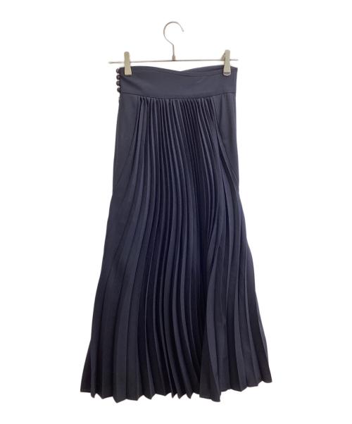 Mame Kurogouchi（マメクロゴウチ）mame kurogouchi (マメクロゴウチ) 22AW / Curved Pleated Flared Skirt / カーブプリーツフレアスカート / MM22FW-SK042  ネイビー サイズ:2の古着・服飾アイテム