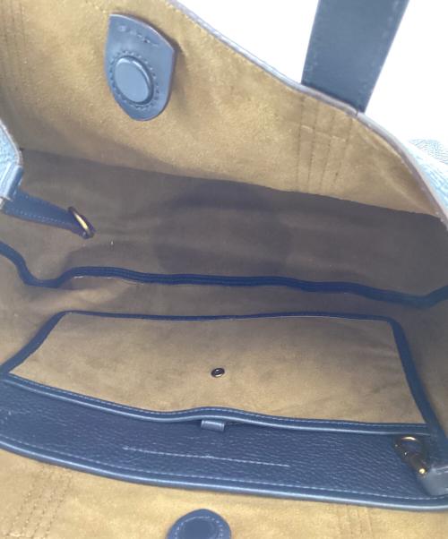 POLO RALPH LAUREN（ポロ・ラルフローレン）POLO RALPH LAUREN (ポロ・ラルフローレン) ペブルド レザー ミディアム トート / pebbled leather medium tote bag  ネイビーの古着・服飾アイテム