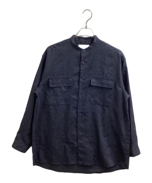 WHITE MOUNTAINEERING（ホワイトマウンテ二アニング）WHITE MOUNTAINEERING (ホワイトマウンテ二アニング) バンドカラーリネンシャツ / band color linen shirt / RW2271102 / 22SS ネイビーの古着・服飾アイテム