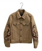 VERSACEヴェルサーチェ）の古着「レザーパッチウールジャケット / 607173312263」｜ブラウン