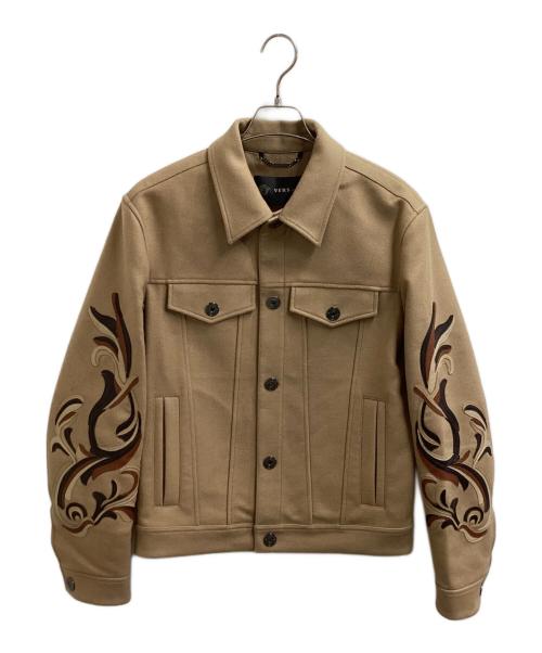 VERSACE（ヴェルサーチェ）VERSACE (ヴェルサーチェ) レザーパッチウールジャケット / 607173312263 ブラウン サイズ:46の古着・服飾アイテム