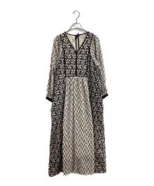 ne quittez pas（ヌキテパ）の古着「コットンジャガードコンビプリントギャザードレス / cotton jacquard combination print gather dress / 010431GQ1」｜ブラック
