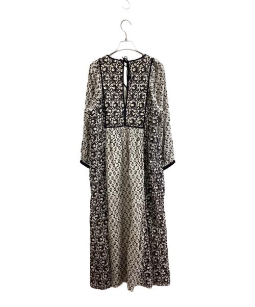 ne quittez pas（ヌキテパ）ne quittez pas (ヌキテパ) コットンジャガードコンビプリントギャザードレス / cotton jacquard combination print gather dress / 010431GQ1 ブラック サイズ:Mの古着・服飾アイテム