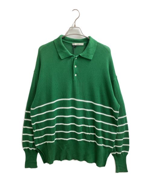 amne（アンヌ）amne (アンヌ) BORDER polo knit / ボーダー ニット ポロシャツ / amn-KN-003 / タグ付 / Made in JAPAN グリーン サイズ:2の古着・服飾アイテム