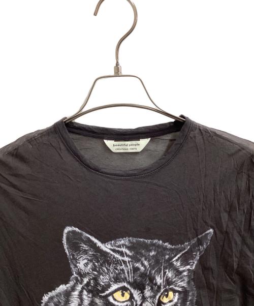 beautiful people（ビューティフルピープル）beautiful people (ビューティフルピープル) sheer jersey huge cat print T-shirt / 1415310420 グレー サイズ:190の古着・服飾アイテム