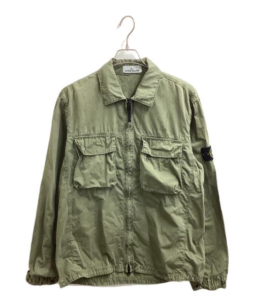 STONE ISLAND（ストーンアイランド）STONE ISLAND (ストーンアイランド) オールドトリートメントコットンジップシャツブルゾン / 7615114WN グリーン サイズ:Lの古着・服飾アイテム