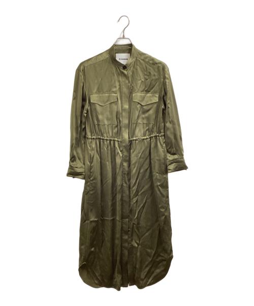 JIL SANDER（ジルサンダー）JIL SANDER (ジルサンダー) サテンシャツワンピース  / satin shirt dress / JSPS501706 WS38080011 / 21SS / イタリア製 / Made in ITALY オリーブ サイズ:32の古着・服飾アイテム