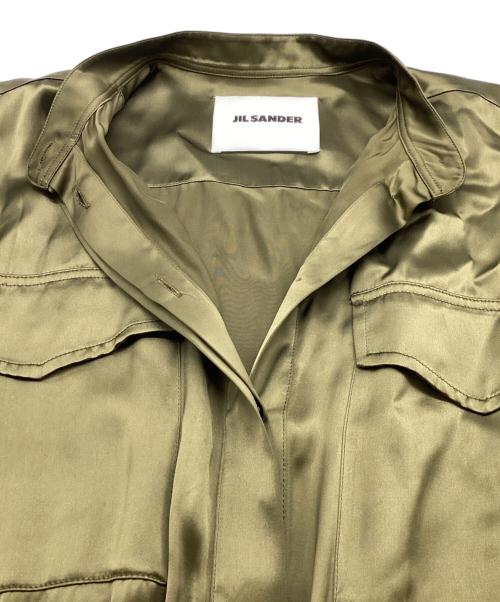 JIL SANDER（ジルサンダー）JIL SANDER (ジルサンダー) サテンシャツワンピース  / satin shirt dress / JSPS501706 WS38080011 / 21SS / イタリア製 / Made in ITALY オリーブ サイズ:32の古着・服飾アイテム