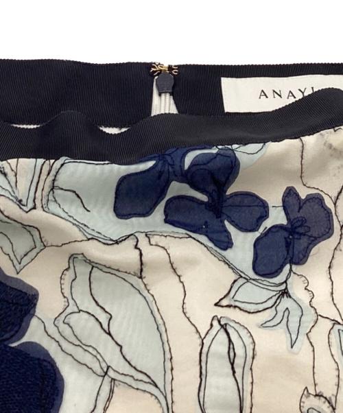 ANAYI（アナイ）ANAYI (アナイ) フラワーオーガンジーフレアスカート　102417-11-300-65-380　24SS ホワイト×ネイビー サイズ:38の古着・服飾アイテム