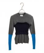 OMMOオーエムエムオー）の古着「BUSTIER LAYERED BLOCKING KNIT / ビスチェレイヤードブロックニット / 882410500101」｜グレー×ブルー