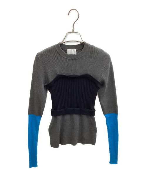 OMMO（オーエムエムオー）OMMO (オーエムエムオー) BUSTIER LAYERED BLOCKING KNIT / ビスチェレイヤードブロックニット / 882410500101 グレー×ブルー サイズ:FREEの古着・服飾アイテム