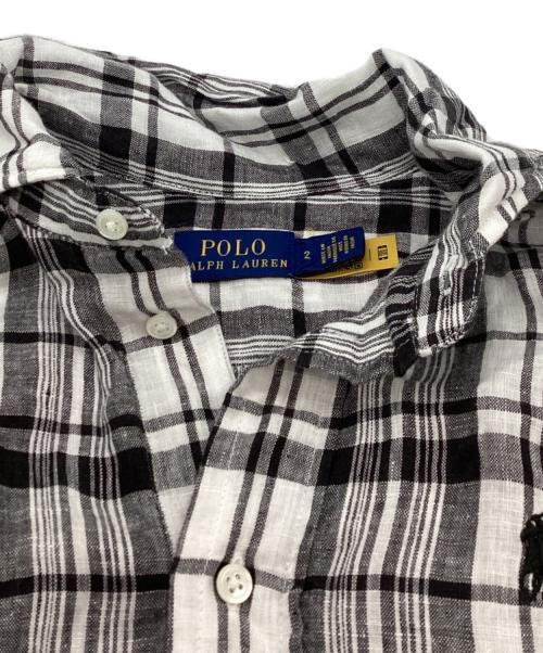 POLO RALPH LAUREN（ポロ・ラルフローレン）POLO RALPH LAUREN (ポロ・ラルフローレン) リネンシャツワンピース ブラック×ホワイト サイズ:2の古着・服飾アイテム