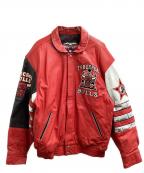 JEFF HAMILTONジェフハミルトン）の古着「CHICAGO BULLS 3PEAT JACKET / シカゴブルズ レザースタジャン / USA製」｜レッド