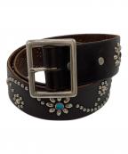 htcエイチティーシー）の古着「フラワースタッズベルト / Flour studs belt」｜ブラック