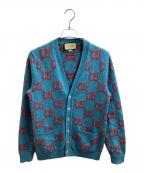 GUCCIグッチ）の古着「GGロゴインターシャウールカーディガン　674043 XKB3V」｜ブルー×レッド