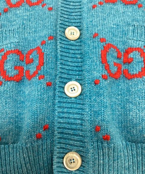 GUCCI（グッチ）GUCCI (グッチ) GGロゴインターシャウールカーディガン　674043 XKB3V ブルー×レッド サイズ:XSの古着・服飾アイテム