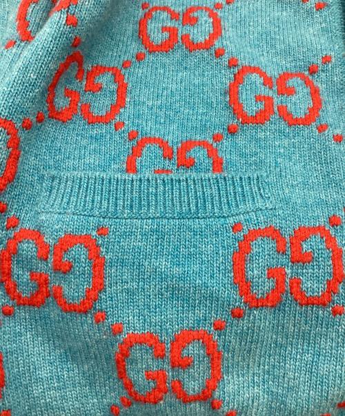 GUCCI（グッチ）GUCCI (グッチ) GGロゴインターシャウールカーディガン　674043 XKB3V ブルー×レッド サイズ:XSの古着・服飾アイテム