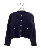anuansアニュアンス）の古着「カシミヤブレンドノーカラーニットジャケット / 1525501019-0」｜ネイビー