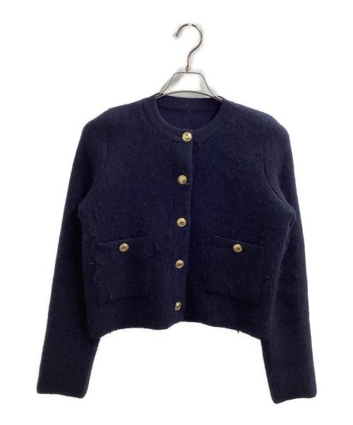 anuans（アニュアンス）anuans (アニュアンス) カシミヤブレンドノーカラーニットジャケット / 1525501019-0 ネイビー サイズ:FREEの古着・服飾アイテム