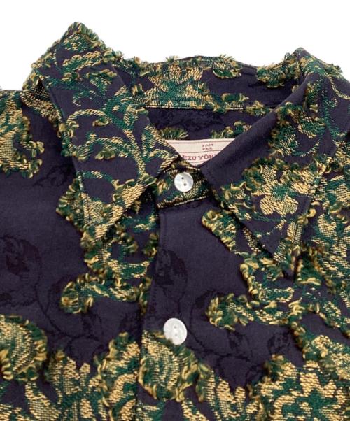 NEZU YOHINTEN（ネヅヨウヒンテン）NEZU YOHINTEN (ネヅヨウヒンテン) フラワーバックカットジャガードシャツ / 200524 ネイビー×グリーン サイズ:2の古着・服飾アイテム