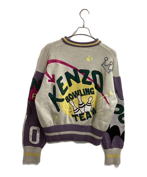 KENZO（ケンゾー）KENZO (ケンゾー) BOWLING ELEPHANT JUMPER SWEATER / ボウリング エレファント ジャンパー セーター / 23SS / FD55PU3623CM パープル×アイボリー サイズ:Mの古着・服飾アイテム