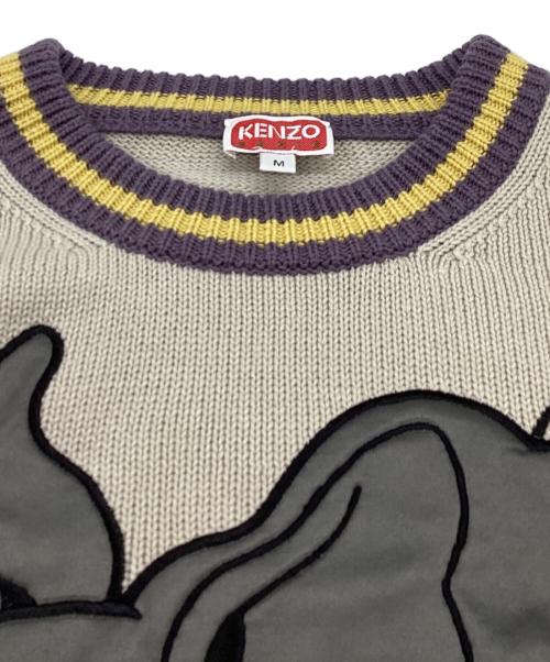KENZO（ケンゾー）KENZO (ケンゾー) BOWLING ELEPHANT JUMPER SWEATER / ボウリング エレファント ジャンパー セーター / 23SS / FD55PU3623CM パープル×アイボリー サイズ:Mの古着・服飾アイテム