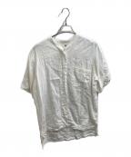 MARGARET HOWELLマーガレットハウエル）の古着「YARN DYE LINEN リネンバンドカラーオーバーシャツ / 589-0152600」｜ホワイト