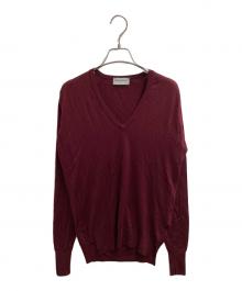 JOHN SMEDLEY（ジョンスメドレー）の古着「Vネックニット / MERINO WOOL EXTRAFINE」｜パープル