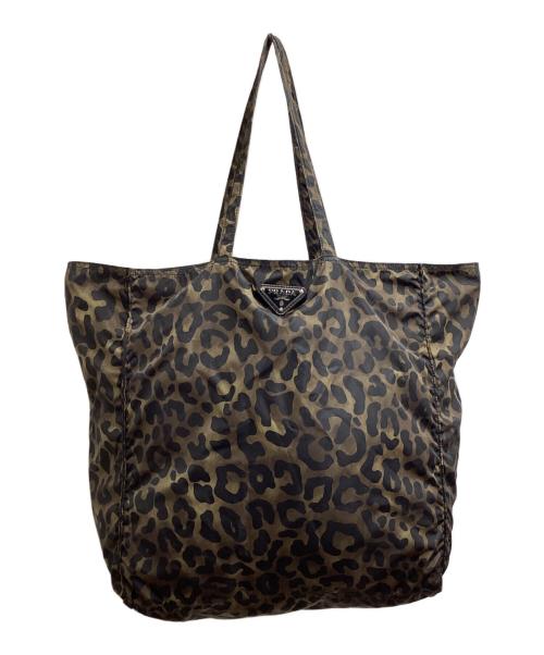 PRADA（プラダ）PRADA  (プラダ) ナイロンレオパード柄エコバッグ / nylon leopard print eco bag / イタリア製 / Made In Italy ブラウンの古着・服飾アイテム