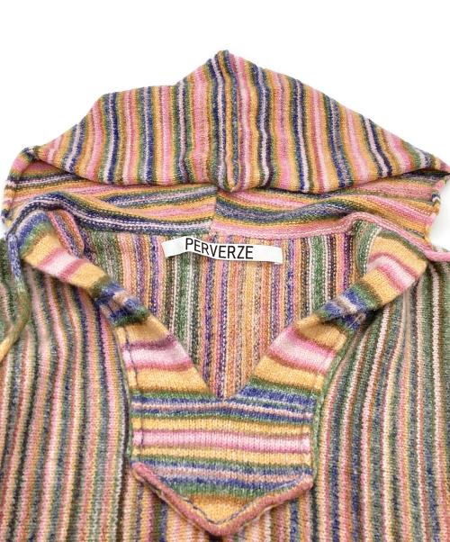 PERVERZE（パーバーズ）PERVERZE　 (パーバーズ) Drawing Border Knit / ドローイングボーダーニット / ニットパーカー マルチカラー サイズ:Fの古着・服飾アイテム