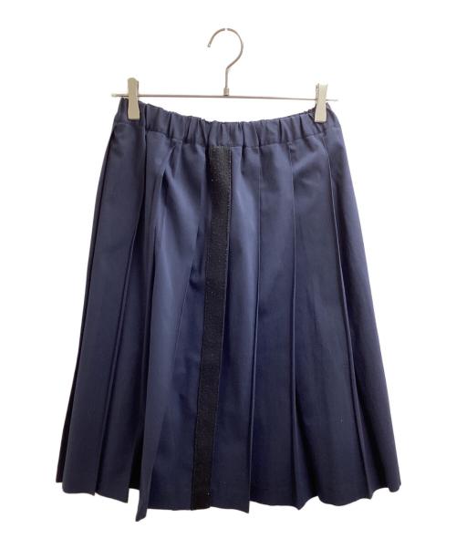 ROBE DE CHAMBRE COMME DES GARCONS（ローブドシャンブル コムデギャルソン）ROBE DE CHAMBRE COMME DES GARCONS Wool side tape pleated skirt / ウール サイドテープ プリーツ スカート / AD2002 ネイビー サイズ:Mの古着・服飾アイテム