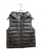 MOTOMACHI Zelalモトマチゼラール）の古着「Soft Lamb Leather Hooded Down Vest with Round Hem Accent / ソフトラムレザー ラウンドヘムアクセント フーディーダウンベスト / 244-4388」｜グレー
