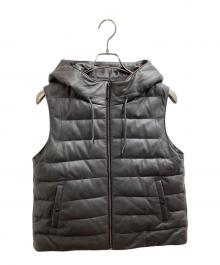 MOTOMACHI Zelal（モトマチゼラール）の古着「Soft Lamb Leather Hooded Down Vest with Round Hem Accent / ソフトラムレザー ラウンドヘムアクセント フーディーダウンベスト / 244-4388」｜グレー