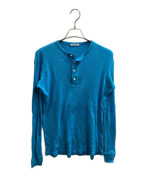 AURALEE（オーラリー）ORGANIC SOFT RIB HENLEY NECK L/S TEE BLUE / オーガニック ソフトリブ ヘンリーネック ロングスリーブ Tシャツ ブルー / A24SP01OT / Made in JAPAN / 日本製の古着・服飾アイテム