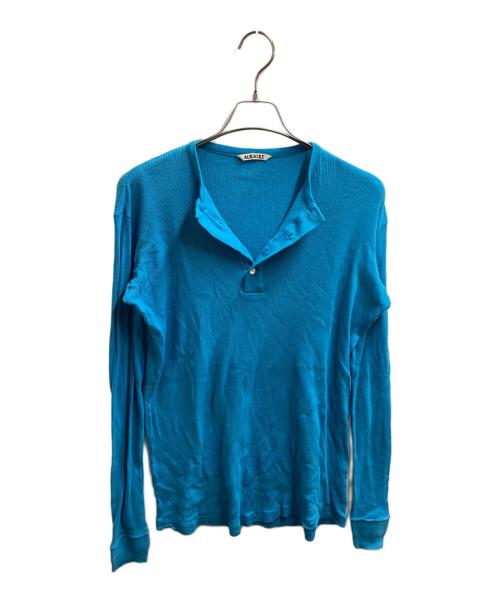 AURALEE（オーラリー）ORGANIC SOFT RIB HENLEY NECK L/S TEE BLUE / オーガニック ソフトリブ ヘンリーネック ロングスリーブ Tシャツ ブルー / A24SP01OT / Made in JAPAN / 日本製の古着・服飾アイテム