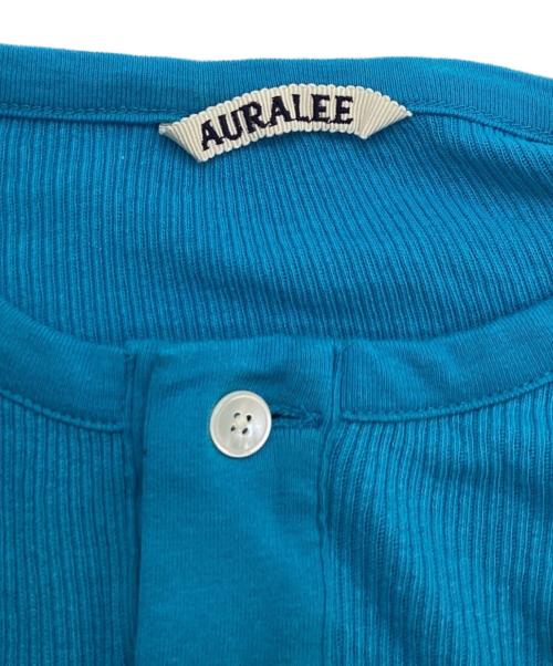 AURALEE（オーラリー）ORGANIC SOFT RIB HENLEY NECK L/S TEE BLUE / オーガニック ソフトリブ ヘンリーネック ロングスリーブ Tシャツ ブルー / A24SP01OT / Made in JAPAN / 日本製の古着・服飾アイテム
