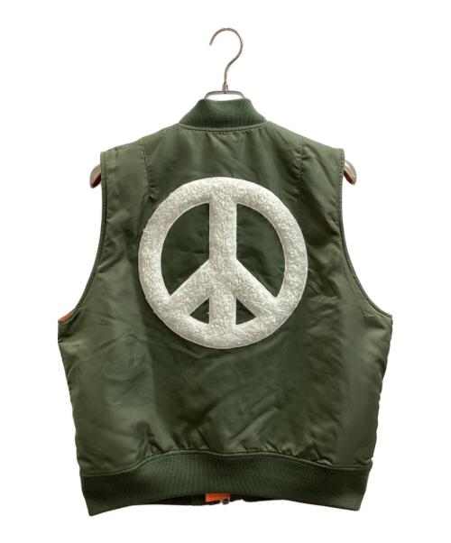 AFB（エーエフビー）AFB (エーエフビー) Peace Boa Patch Vest / ピースボアパッチベスト / 中綿ベスト / 22AW  カーキ サイズ:Lの古着・服飾アイテム